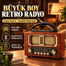 NW NessiWorld Büyük Boy Retro, Nostaljik, Ahşap Tasarım Bluetooth Hoparlörlü, Şarjlı, Taşınabilir Fm/am Destekli Radyo NS-6635