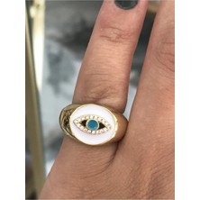 LinAlya Jewelry Mavi Göz Detaylı Serçe Parmak Model Yüzük