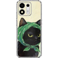 TechTree Honor X7E Plus 5g Uyumlu Babushka Yeşil Başörtülü Siyah Kedi Baskılı Silikon Kılıf