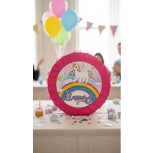 Cadde Süs Unicorn Temalı Pembe Katlanabilir Pinyata ve Sopası