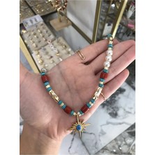 LinAlya Jewelry Cam Boncuk ve Inci Detaylı Yıldız Model Kolye