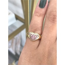 LinAlya Jewelry Taşlı Kalp Detaylı Serçe Parmak Yüzüğü