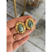 LinAlya Jewelry Vintage Model Gold Çerçeveli Sedefli Küpe