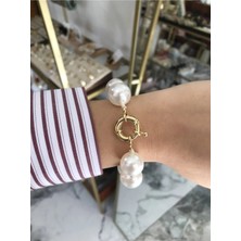 LinAlya Jewelry Vıp Gold Kilit Detaylı Beyaz Bileklik