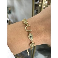 LinAlya Jewelry Şans Figürlü Taş Detaylı Gold Bileklik
