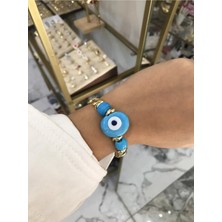 LinAlya Jewelry Gold Detaylı Mavi Nazarlı Lastikli Model Bileklik