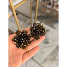 LinAlya Jewelry Gold Detaylı Çiçek Model Küpe
