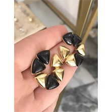 LinAlya Jewelry Yeni Seri Gold Siyah Detaylı Küpe