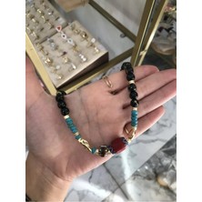 LinAlya Jewelry Siyah Doğal Taş Detaylı Boncuk Model Etnik Kolye