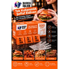 500 Adet Tek Kullanımlık Şeffaf Eldiven – Turuncu Özel Ambalajlı, Burger, Kanat ve Restoran Kullanımına Uygun