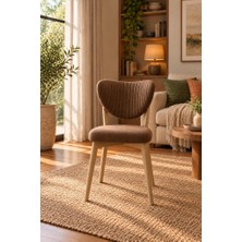 Ovrol Mutfak Sandalyesi Modern Kahve Kumaş Salon Sandalyesi Bej Ayak Elma Model