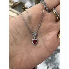 LinAlya Jewelry Pembe Kalp Model ve Taş Detaylı Zarif Silver Kolye