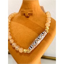 LinAlya Jewelry Vıp Doğal Tibet Akik Taşı ve Sitrin Detaylı Tasarım Kolye