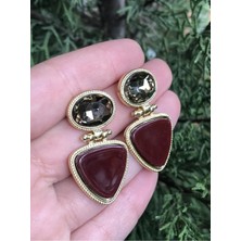 LinAlya Jewelry Yeni Sezon Bordo Kristal Detaylı Küpe