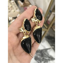 LinAlya Jewelry Siyah Gold Detaylı Küpe