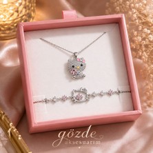 Gözde Aksesuarım Hello Kıtty Pembe Kolye Ile Bileklik Çelik Set