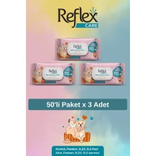 Reflex Care Evcil Hayvanlar Için Çok Amaçlı Hijyenik Temizleme Mendili 50'li x 3 Adet (Bebek Pudrası Kokulu)