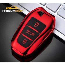Peugeot 408 Anahtarsız Çalıştırma  Premium Anahtar Kılıfı Kırmızı