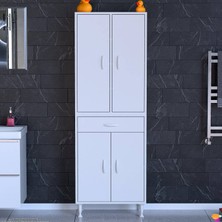 modilayn Yeni Afra 55 cm 4 Kapaklı 6 Raflı ve Çekmeceli Çok Amaçlı Banyo Dolabı