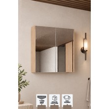 Karen Banyo Milano 60 Cm, Banyo Dolabı, Üst Modül, Aynalı Dolap, Atlantis Meşe