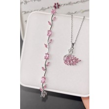 Gözde Aksesuarım Pembe Kuğu Ile Pembe Lale Bileklik Seti Çelik Set