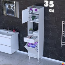 modilayn Arda 35 cm 2 Kapaklı 7 Raflı ve Çekmeceli Çok Amaçlı Banyo Dolabı