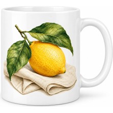 Defne Store Keten Üzerinde Limon Tasarımlı Porselen Kupa - Model 616 Dfnbez