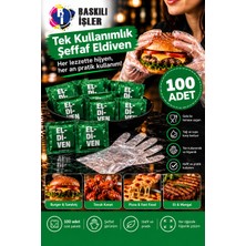 100 Adet Tek Kullanımlık Şeffaf Eldiven – Hijyenik, Pratik, Paketli Yemek Eldiveni | Burger, Tavuk, Kanat ve Fast Food Için