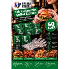 50 Adet Tek Kullanımlık Şeffaf Eldiven – Hijyenik, Pratik, Paketli Yemek Eldiveni | Burger, Tavuk, Kanat ve Fast Food Için