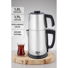 Ege Türk Egetürk TeaDem 2000W Elektrikli Çay Makinesi ve Kettle – 1,7 L Su Isıtıcı, 1,2 L Demlik, Inox