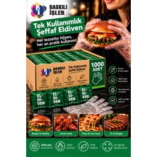 1000 Adet Tek Kullanımlık Şeffaf Eldiven – Yeşil Özel Ambalajlı, Burger, Kanat ve Restoran Kullanımına Uygun