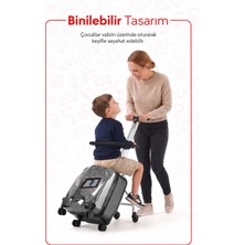 Zampago LED Işıklı Göz Desenli Çocuk Valizi  Binilebilir, Düşme Engelleyici Ks-X3-G Siyah