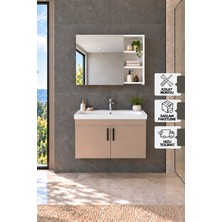 Karen Banyo Latte 80 Cm, Lavabolu Banyo Dolabı, Lavabo Dahil, Ayna Dahil, Beyaz - Latte