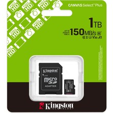 Kingston Sdcs3-1tb 1tb Microsdxc Canvas Select Plus Gen3 150MB-S A1 Card + Adapter Hafıza Kartı