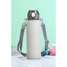 800 ml Askılı Pipetli Matara - Gri Çelik