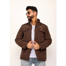 Gambocci Kahverengi Büyük Kareli Regular Fit Erkek Kapitone Mont Kaban