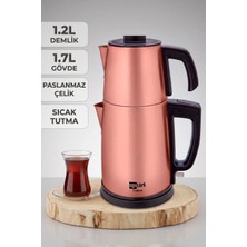 Ege Türk Teadem 2000W Elektrikli Çay Makinesi Çaycı 1.7l Kettle 1.2l Demlik Paslanmaz Çelik Rose