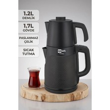 Ege Türk Coverlı Elektrikli Çay Makinesi 2000W 1.7l Kettle 1.2l Demlik Paslanmaz Çelik Siyah