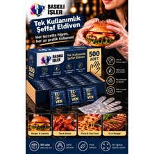 500 Adet Tek Kullanımlık Şeffaf Eldiven – Lacivert Özel Ambalajlı, Burger, Kanat ve Restoran Kullanımına Uygun