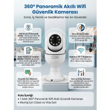 Novmark 360° Derece Panoramik Akıllı Wifi Güvenlik Kamerası, Kablosuz Gece Görüşlü, Bebek ve Ev Içi Gözetim, Akıllı Ev Güvenlik Kamerası Ampül Kamera