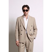 Abluka Online Erkek Oversize Kruvaze Modern Takım Elbise Bej