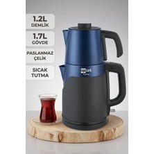 Ege Türk EgeTürk Coverlı Elektrikli Çay Makinesi Çaycı 2000W 1.7l Kettle 1.2l Demlik Paslanmaz Çelik Mavi