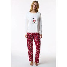 Penti Ekru Cute Penguin Penguen Desenli Pamuklu Uzun Kollu Pantolon Pijama Takımı