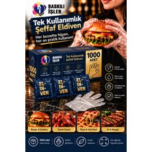 1000 Adet Tek Kullanımlık Şeffaf Eldiven – Lacivert Özel Ambalajlı, Burger, Kanat ve Restoran Kullanımına Uygun