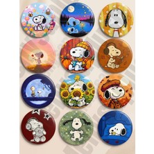 Mellysaplush Trend Çizgi Film Nostalji Snoopy Rozet Seti 12 Adet 44 mm