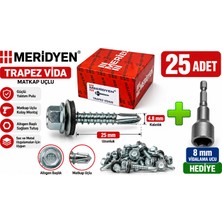 Karapolat Meridyen 4.8X25 mm Trapez Vida 25 Adet Matkap Uçlu Sac Vidası + 8 mm Vidalama Ucu Hediyeli