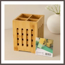 Bezos Ahşap Bambu 4 Bölmeli Kaşıklık Organizer (11X11 Cm, Pencereli) ECO123