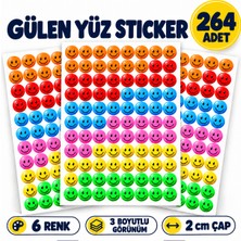 Kidzay Gülen Yüz Sticker 264 Adet 2 cm 6 Renk 3 Boyutlu Görünümlü