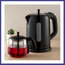 Bezos Elektrikli Çay Seti 1600W - Cam Demlik 1.7l & 0.7l Mrl