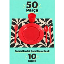 Nakkaşe 50'li Lüx Sert Plastik Parti Doğum Günü Sunum Davet Nişan Söz Tabak Bardak Çatal Kaşık Bıçak Seti 10 Kişilik